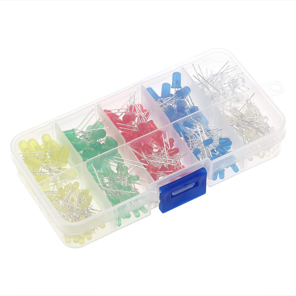 SHOWAY 300pcs 3mm 5mm Assorted Color 2-pin Diffused LED Light Emitting Diodes Set with 5 Colors Electronic Components