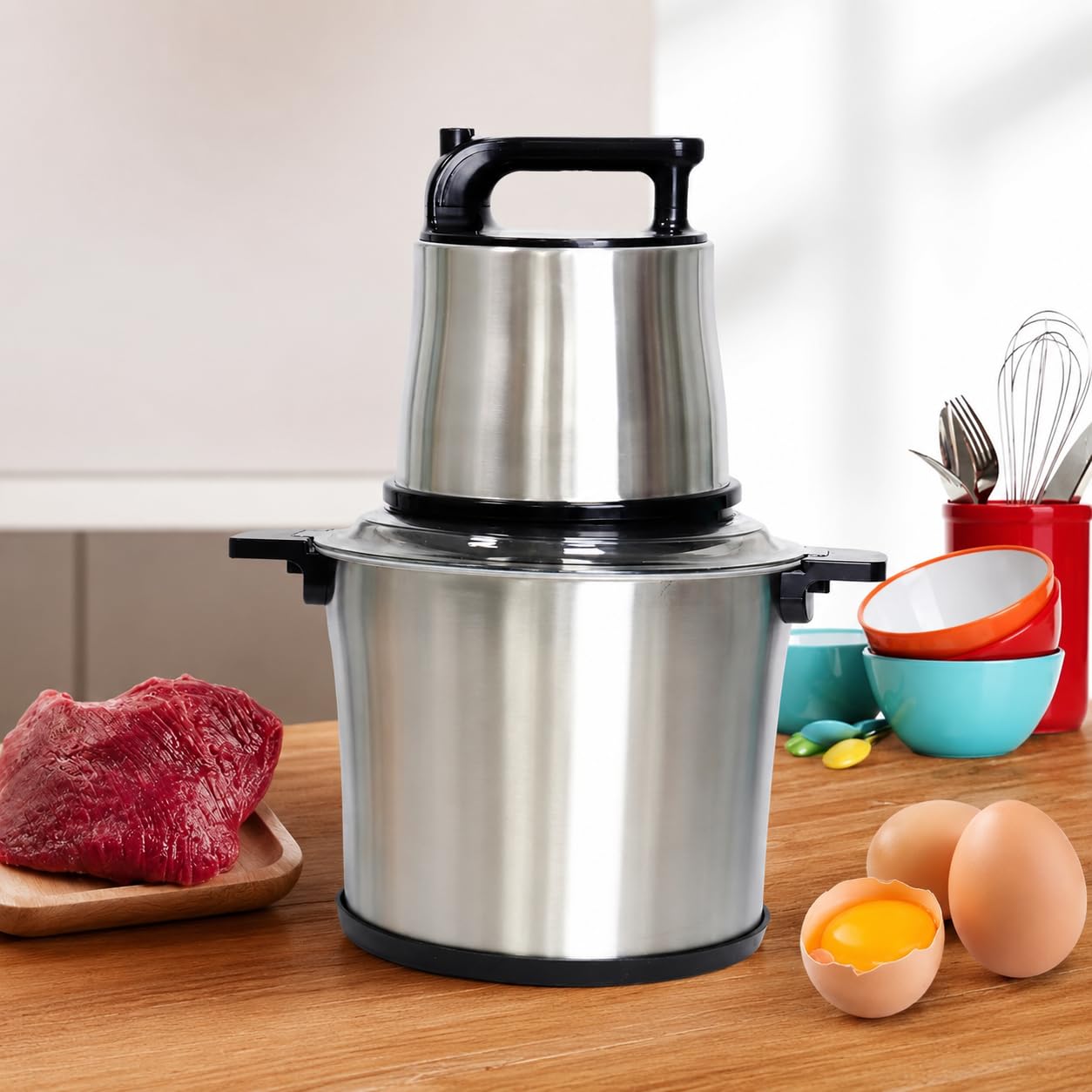 Genérico Picadora de Carne eléctrica Comercial de 10 litros, procesador de Alimentos de Acero Inoxidable, batidora y mezcladora con agitación de Alta Potencia.