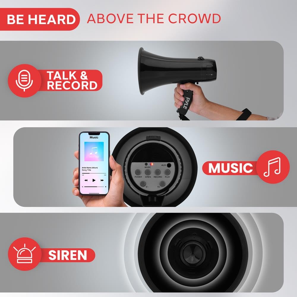 Pyle Pyle - Megafono Sirena Bullhorn Altoparlante, Portatile e Leggero Automatico Bullhorn per Interni ed Esterni (Blu Trasparente) Unisex Adulto