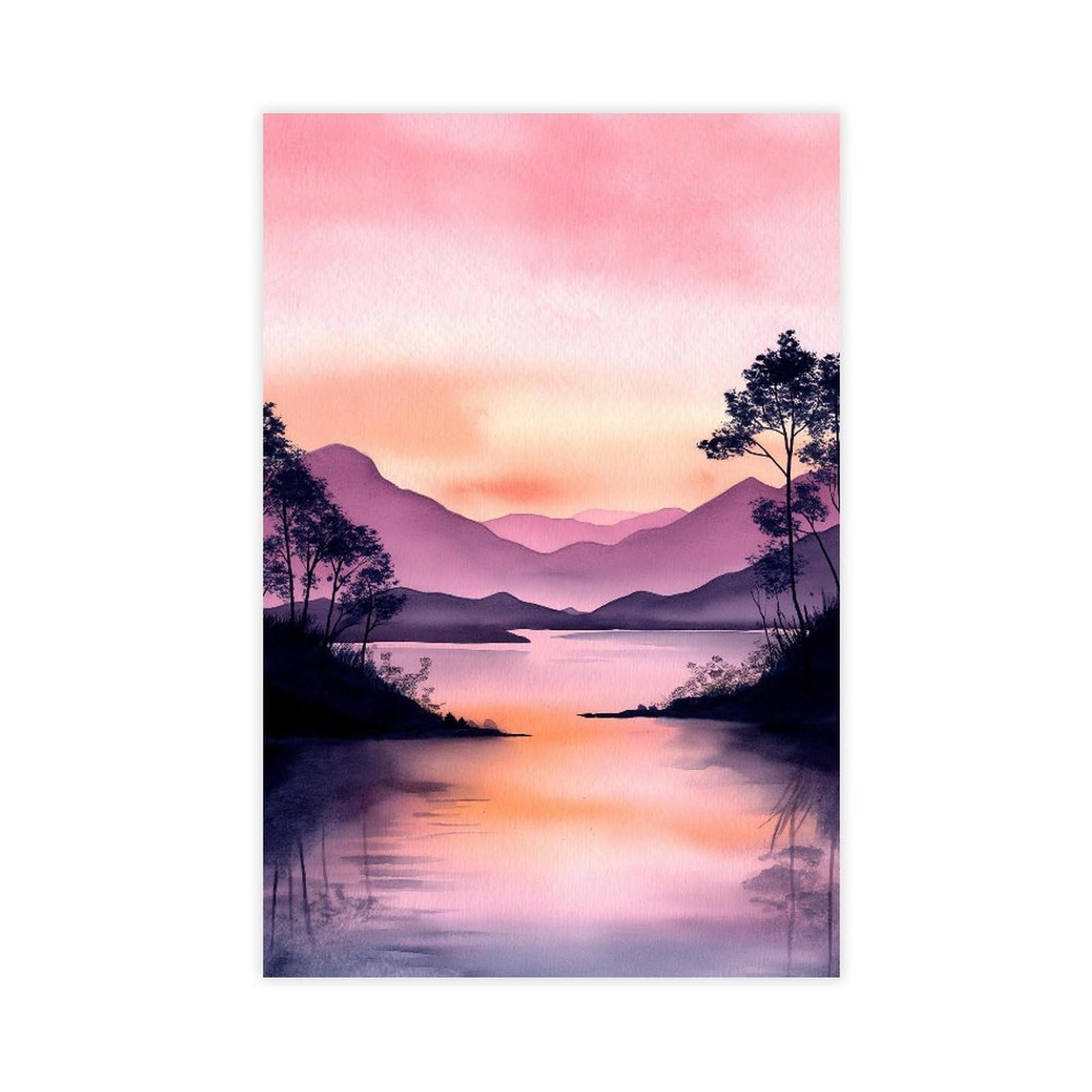 YWTJAX Sunset Lake Poster Canvas Poster for Dorm Room Decor Gift