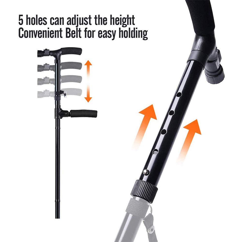 Bastón Plegable con luz LED para Hombres y Mujeres, bastón Plegable de Altura Ajustable para Personas Mayores con luz con Mango Lateral, Plegable y portátil (Negro 83) Star of Light