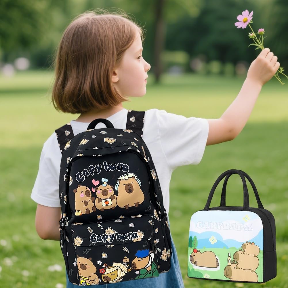 Mochila Escolar Capybara, Capybara Bolsa de Almuerzo Niño, Escolar de Dibujos Animados en 3D Escolares Anime Mochila,Schoolbag escolar de dibujos animados para niños