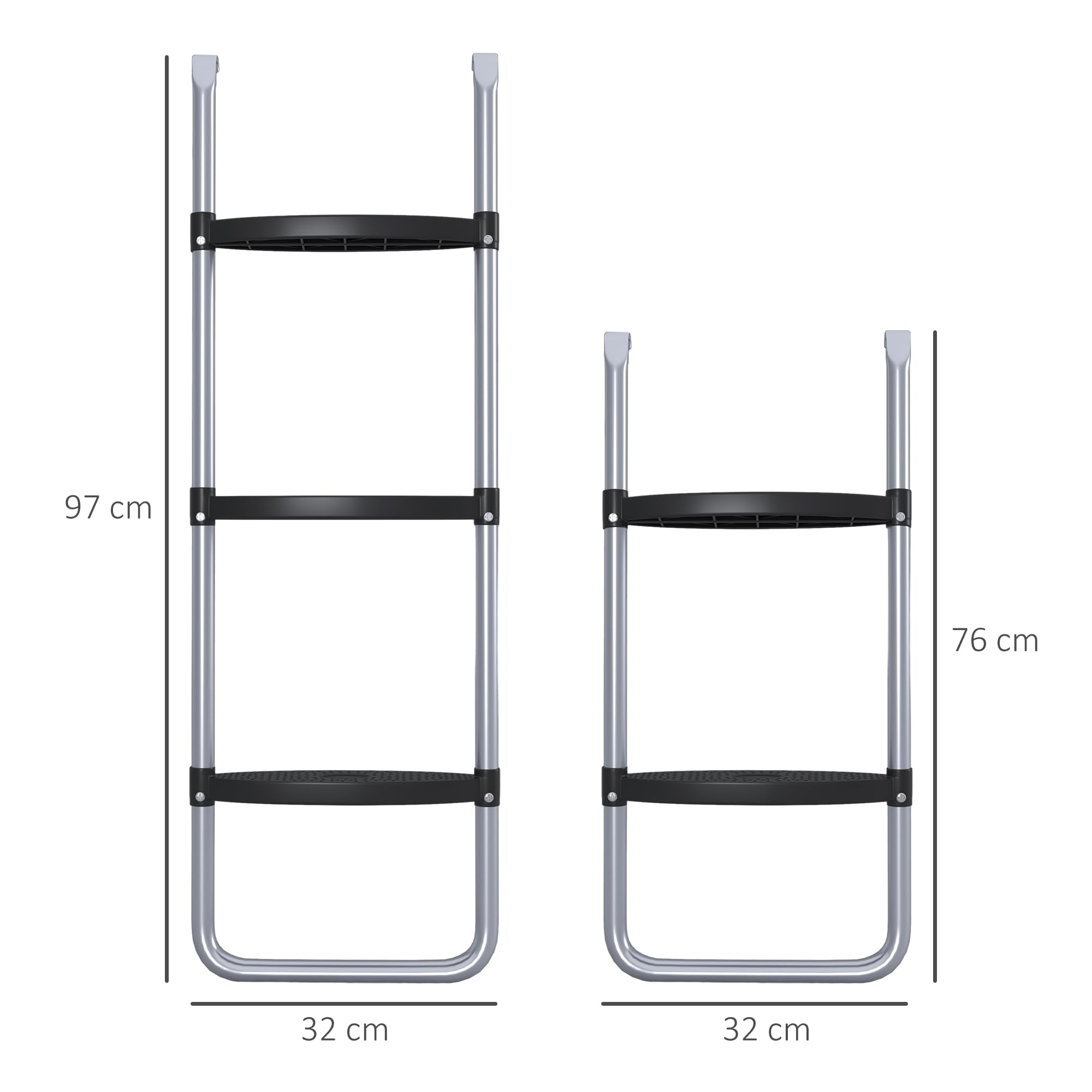 SPORTNOW Scaletta per Trampolino Elastico in Acciaio con 2 o 3 Scalini, Scala per Tappeto Elastico con Altezza Regolabile e Aggancio Universale, 97x32cm, Argento