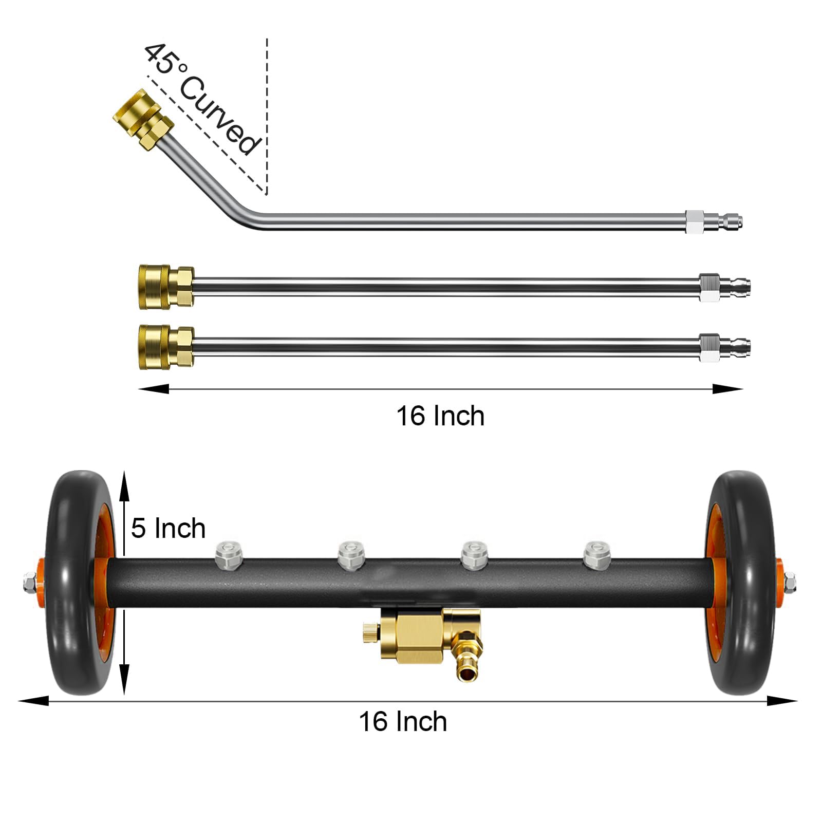 SPECILITE Unterbau-Hochdruckreiniger-Aufsatz 40,6 Cm – Für Auto-Unterboden, Mit 3 Stangen, Bis 100°C