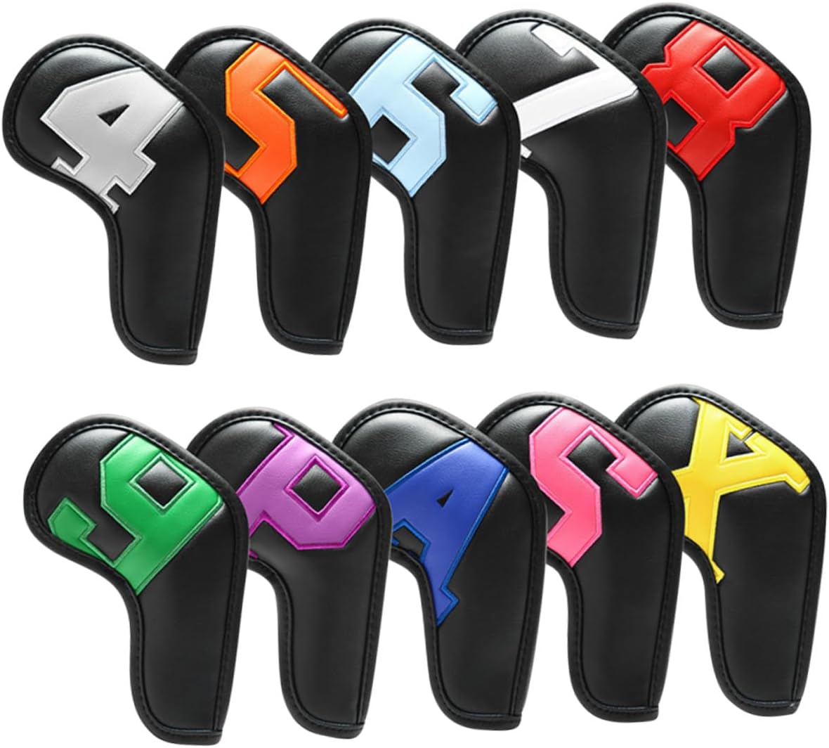 KICHOUSE 10pcs Waterproof Golf Club Iron Covers Pu Putter Sleeve Black Golf Accessory Covers for Golfers