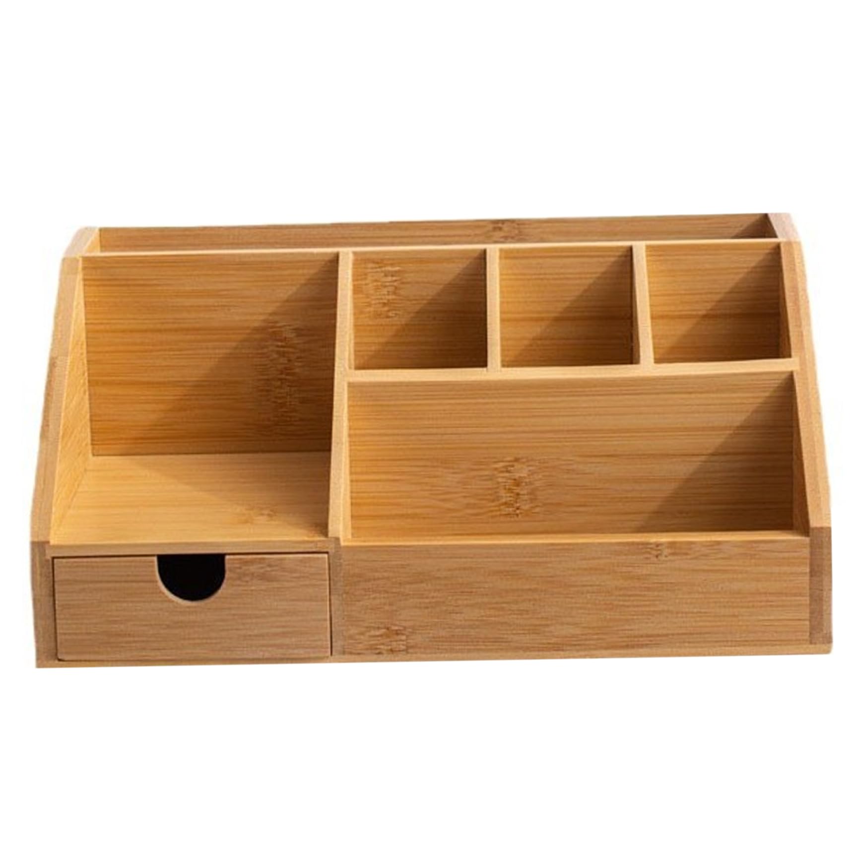 Organiseur de bureau bambou noble boîte de rangement bois et tiroir chic