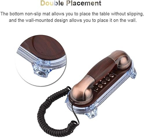 Miniatura 5 de Mini teléfono con cable, teléfono fijo con cable vintage con retroiluminación inferior azul linterna de llamada entrante para hotel en casa (cobre