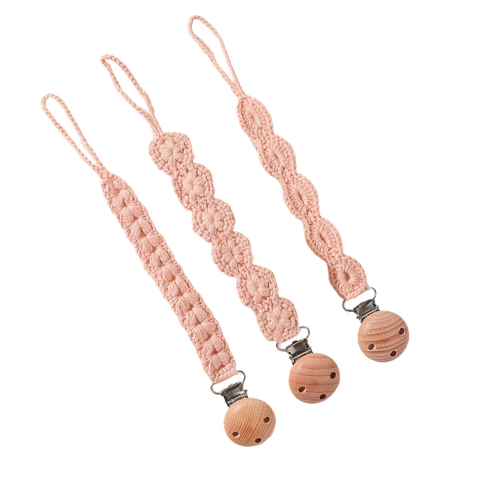 3pcs Newborns Soother Chain Baby Holder Woven Soother Clip Toddler Infant Strap Baby Supply Natural Wood Baby Accessory
