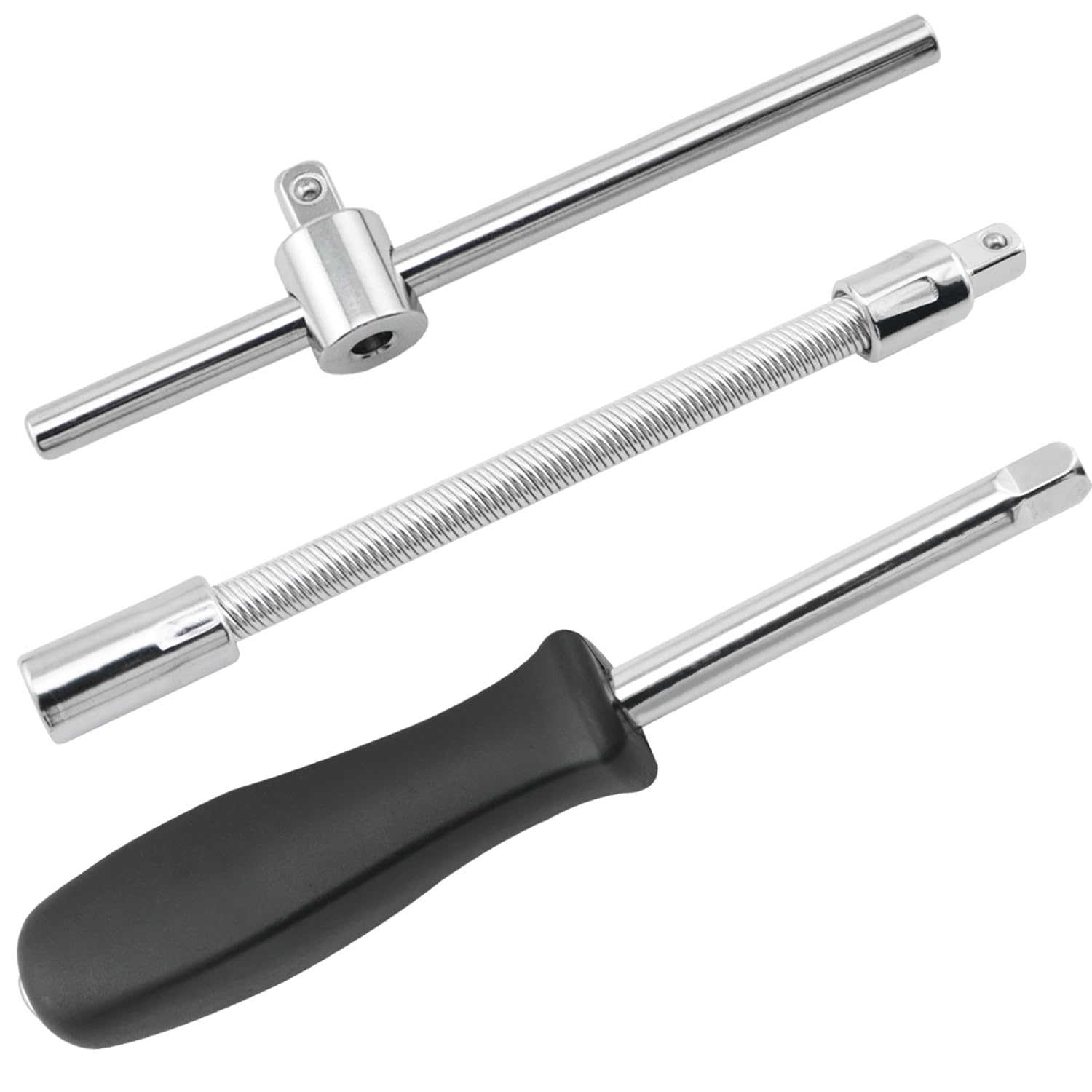 DZS ELEC 3PCS 1/4 Drive Handle Kit Swivel Sliding T Extension Bar Drive Swivel Handle Sliding T Handle Universal Joint Bendable Extension Bar
