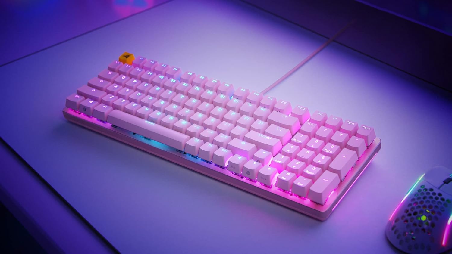Glorious Gaming - Custom Keyboard - Hot-Swappable Mechanical Switch - Full Size Pink Wired Keyboard - Low Profile - Cherry Mx Style - Double Shot Key Cap & Linear Switch