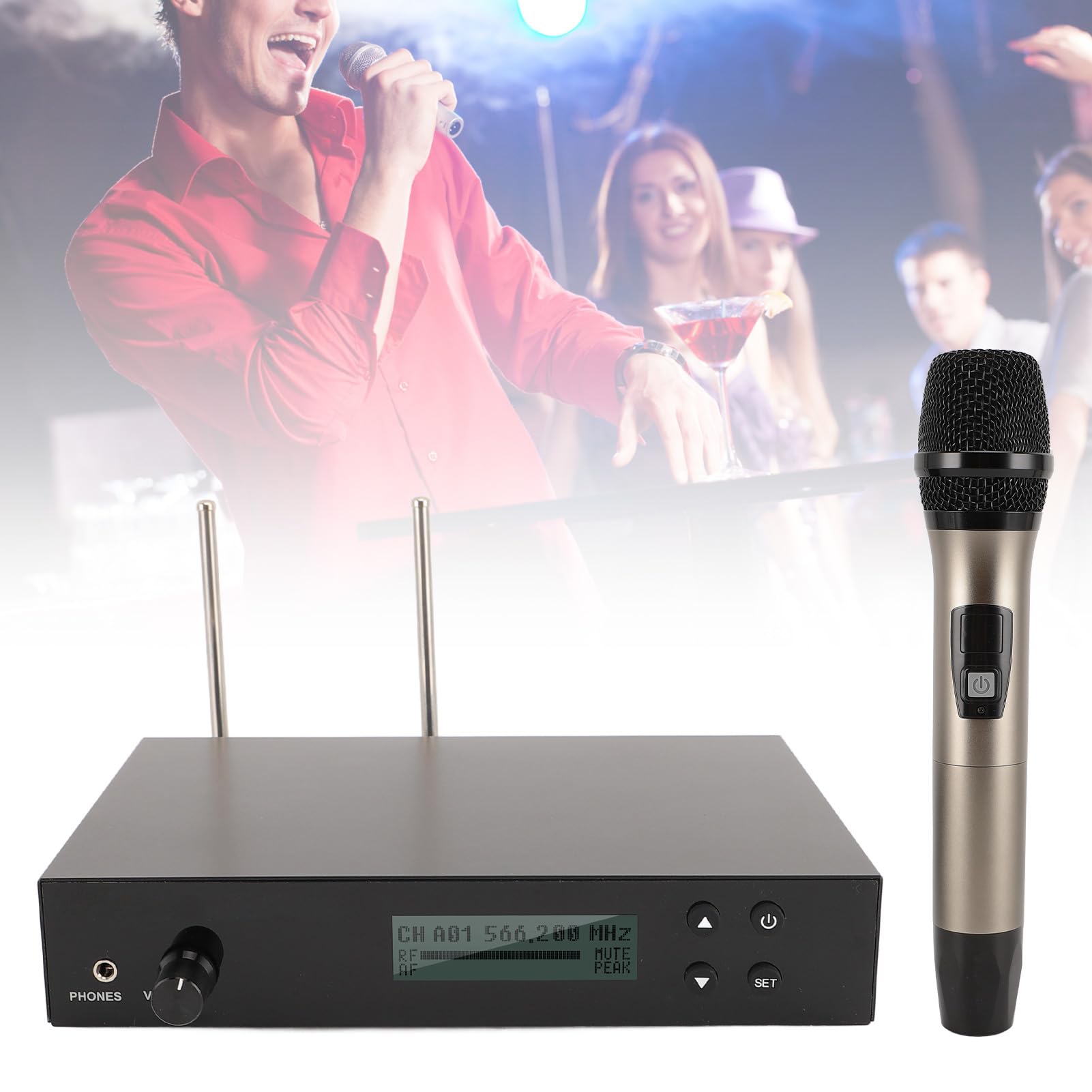 Profesjonalny Bezprzewodowy Mikrofon Ręczny o Wysokim Wzmocnieniu do Karaoke, Imprez i Wesel z częstotliwością 566-608 MHz, Zasięg 100 M, Idealny dla Piosenkarzy i Głośników