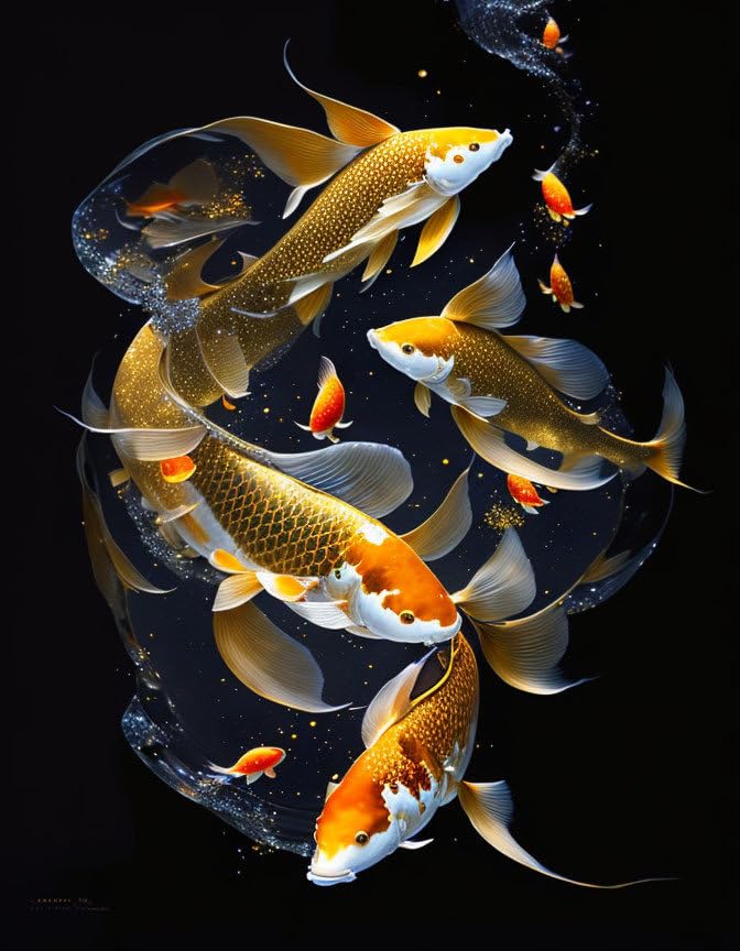 Poissons koï dorés déco murale salon poster toile Meechi 50 x 70 cm