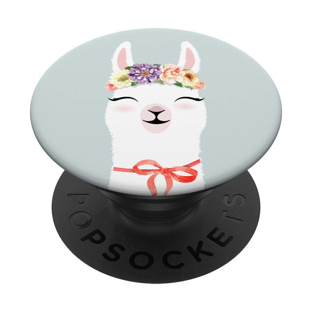 Llama Painted Floral Headband with Eyelashes PopSockets Grip and Stand for Phones and Tablets, Black