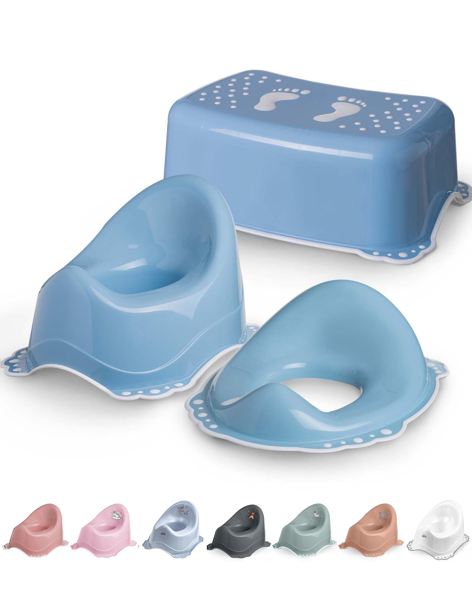 Set de toilette 3en1 garçon bleu dès 1 an - composé de pot + tabouret + rehausse WC