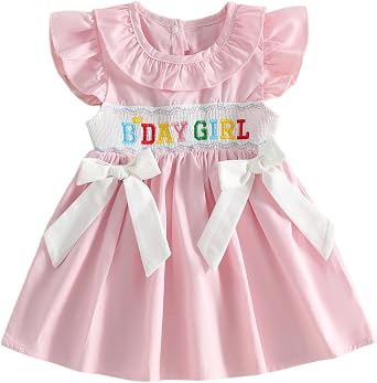 Toddler Baby Girl Birthday Dress Birthday Girl Embroidery Ruffle Sleeve Tulle Dresses Cute Cake Smash Tutu Outfits