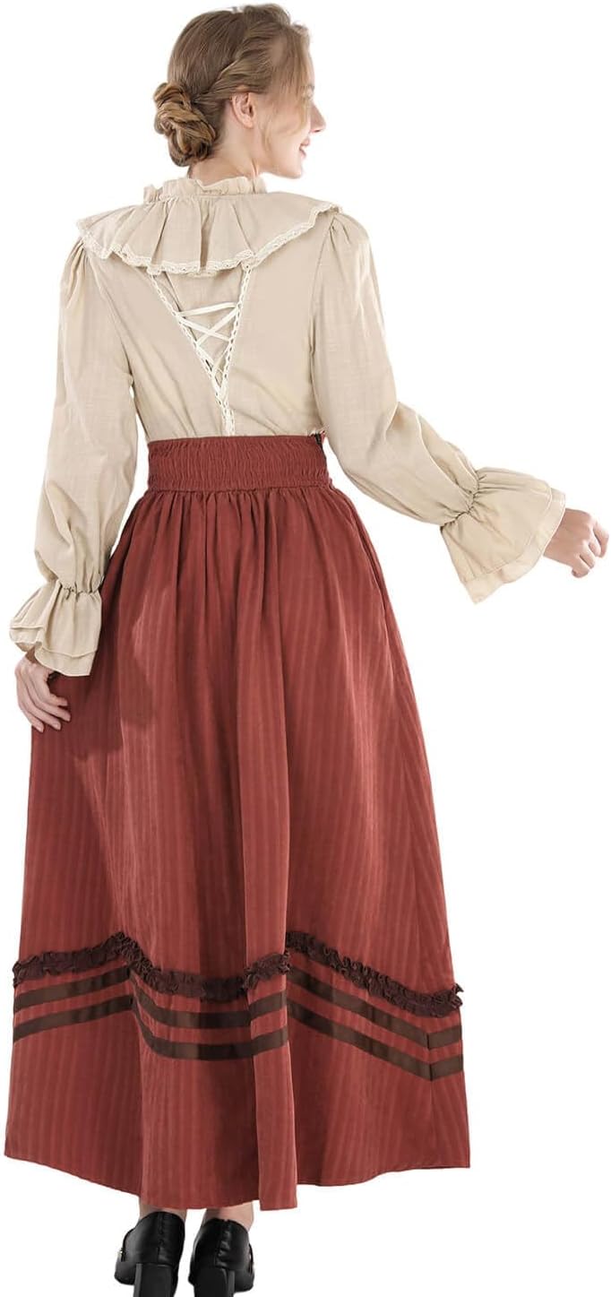 Nuoqi Victorian Dress for Women 1800s Edwardian Costume 2-Piece Renaissance Blouse Skirt Ball Gowns - Image 4