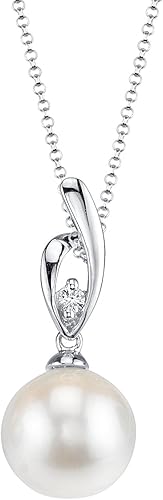 The Pearl Source Akoya - Colgante de perlas cultivadas para mujer, collar con colgante de perlas y diamantes con oro de 14 quilates