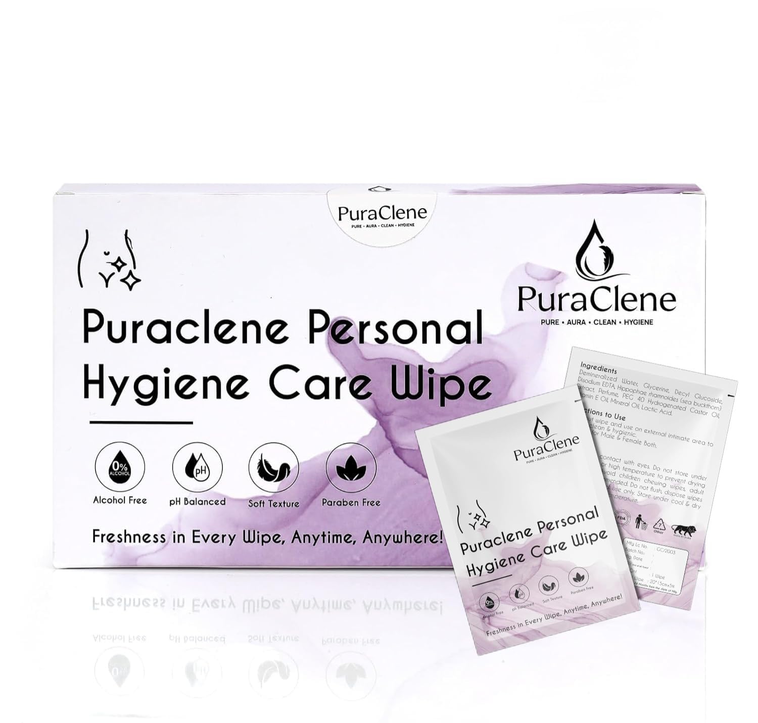 PuraClene Intimate Hygiene Wipes for Women – 50 Soft Wipes-( Pack of 2 ) | Gentle pH-Balanced Intimate Care Wipe | Alcohol-Free, Paraben-Free | Daily Freshness & Comfort | Travel-Friendly & Individually Wrapped | Suitable for Sensitive Skin