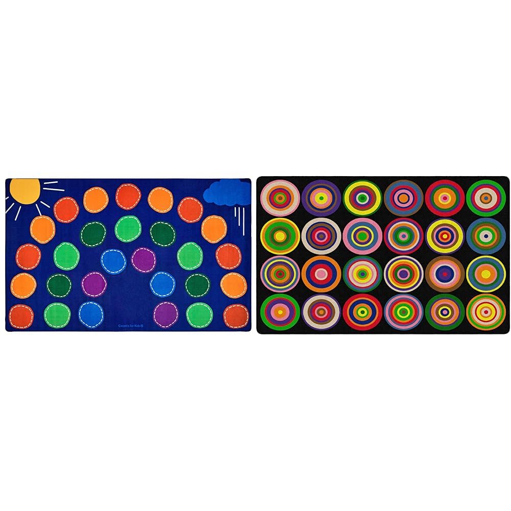 Carpets for Kids Rainbow Classroom Rug Bundle with Colorful Children's Color Rings Play Carpet, 2 Area Rugs for Kids Rooms and Classrooms, 7ft 6in x 12ft