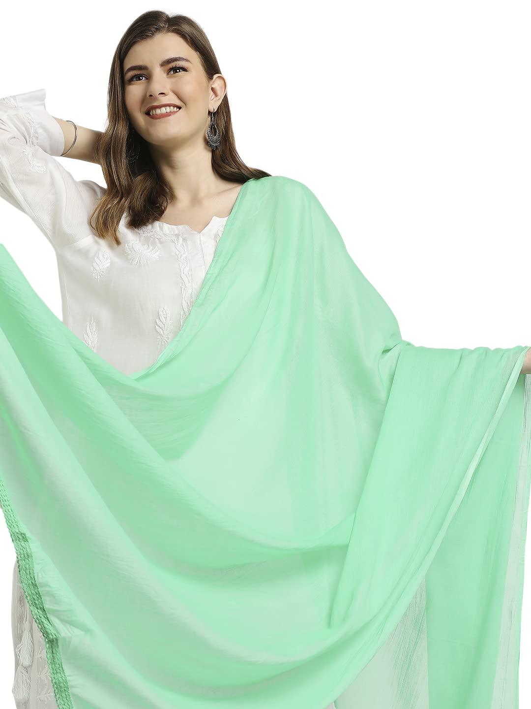 dupatta bazaar Women's Sea Green Cotton Dupatta, free size-picture-20