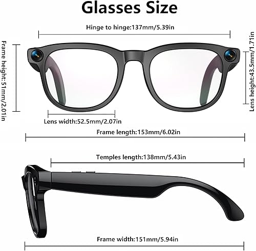 Miniatura 9 de Lentes inteligentes AI con cámara, gafas de cámara Bluetooth para hombres y mujeres, grabación de video HD 1080P, foto de 32 MP, marco estrecho