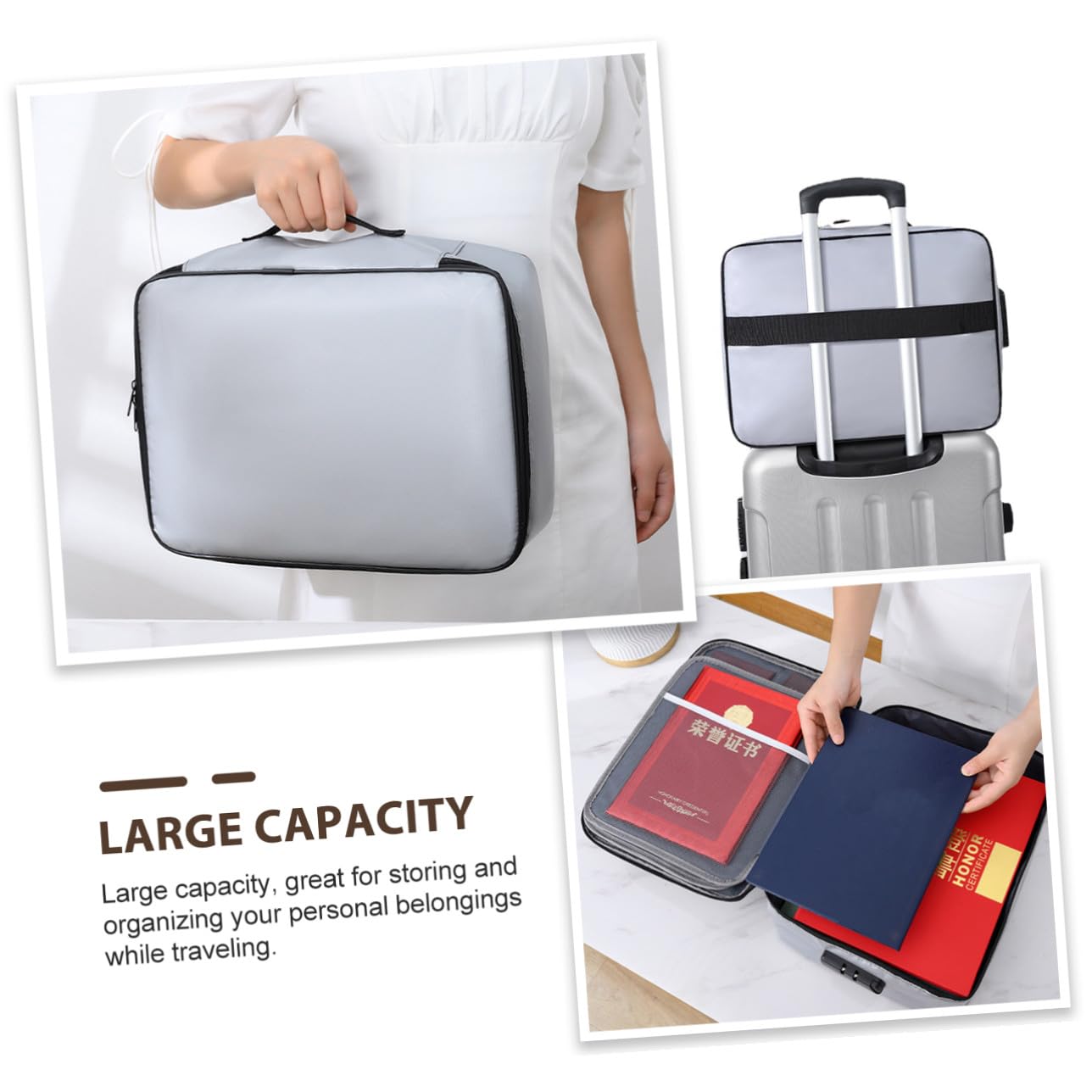 Borsa Porta Documenti Ignifuga Strati con Serratura e Zip Antifuoco Organizer da Viaggio Portatile Grande Capacità per Passaporti e File Custodia Sicura per Ufficio e Viaggi