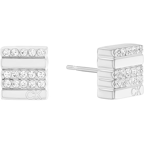 Calvin Klein Women's Stainless Steel and Crystal Stud Earrings: Subtle and Charming Geometric Design