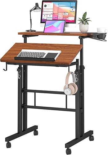 Klvied Stand Up Desk on Wheels, Portable Computer Desk for