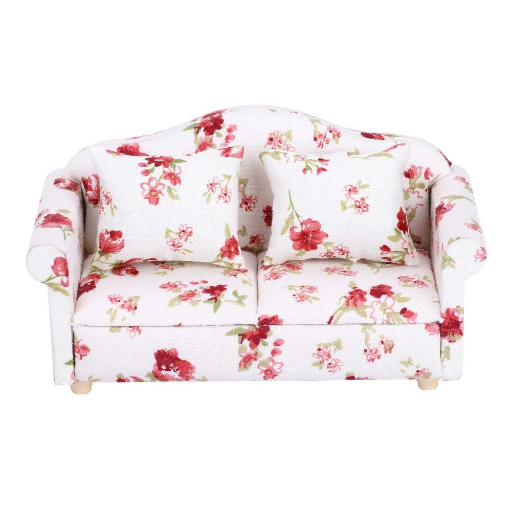 Redxiao Wzór kwiatowy, domek dla lalki, sofa dla lalki, mini sofa o średnicy 12 cali (duże klastry kwiatowe)