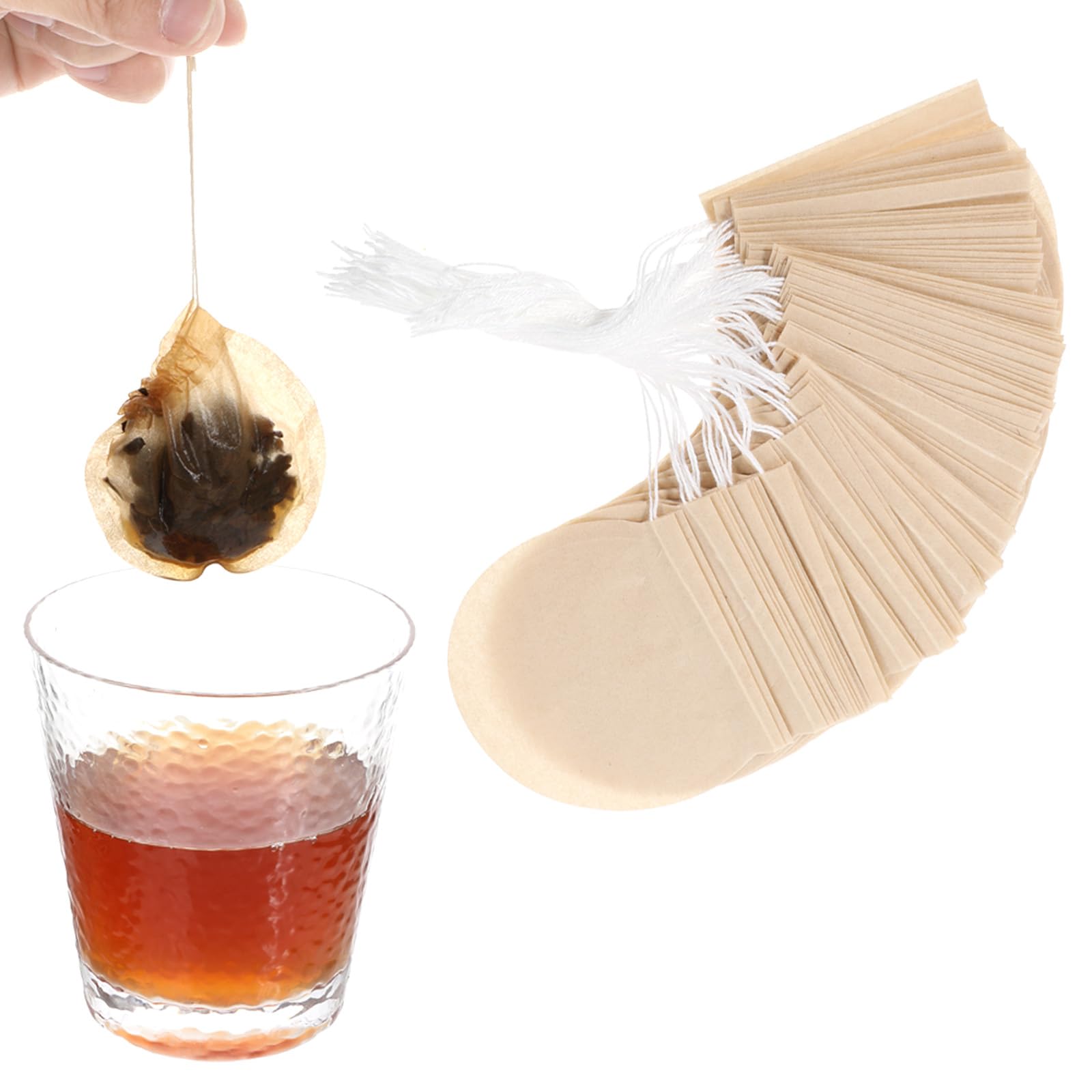 Bolsas de té vacías desechables redondas de papel sin blanquear con cordón, Ptwola 200 unidades para té de hojas sueltas, café, especias