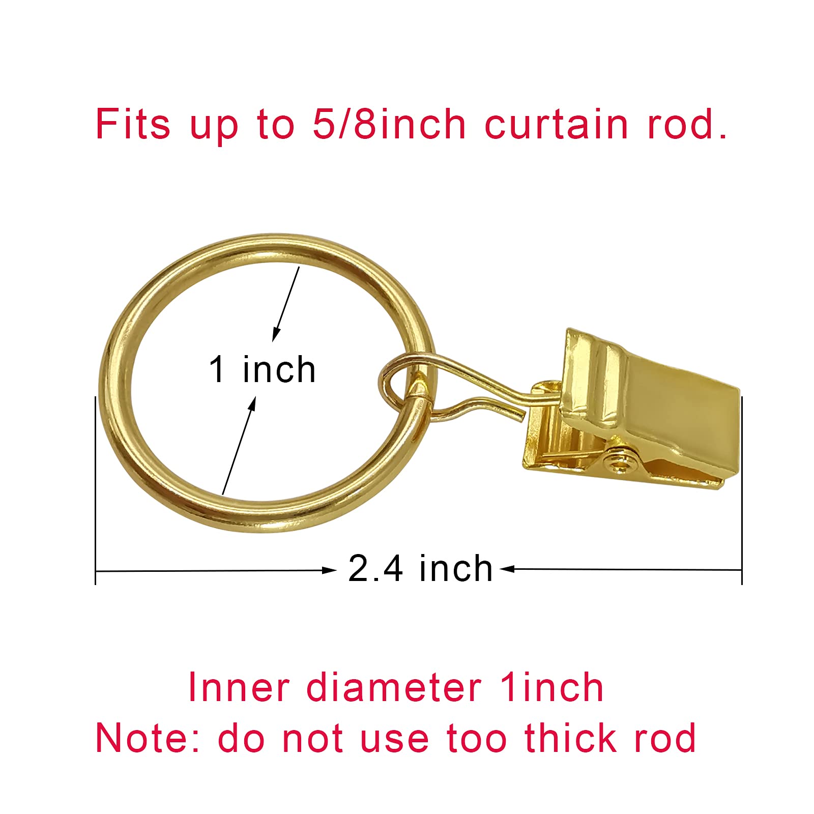 LLPJS Gardinenringe mit Clips, Vorhanghaken, Vorhang-Clip, mit Ring, perfekt für Dekoration, Vorhänge, Stoffschleifen, Kappen, Aufhänger oder andere Displays, Ringe 2,5 cm, 44 Stück