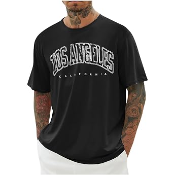 T-shirts f r Herren Oversized Sommer Tshirt Los Angeles Oberteile Loose Fit T Shirt Lang Tops M nner Casual Mode Motiv Bekleidung Junge Basic Tee Shirts Vintage Streetwear Baumwolle Sportshirt S - 5XL