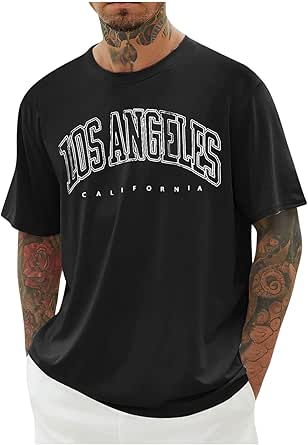 T-shirts für Herren Oversized Sommer Tshirt Los Angeles Oberteile Loose Fit T Shirt Lang Tops Männer Casual Mode Motiv Bekleidung Junge Basic Tee Shirts Vintage Streetwear Baumwolle Sportshirt S - 5XL