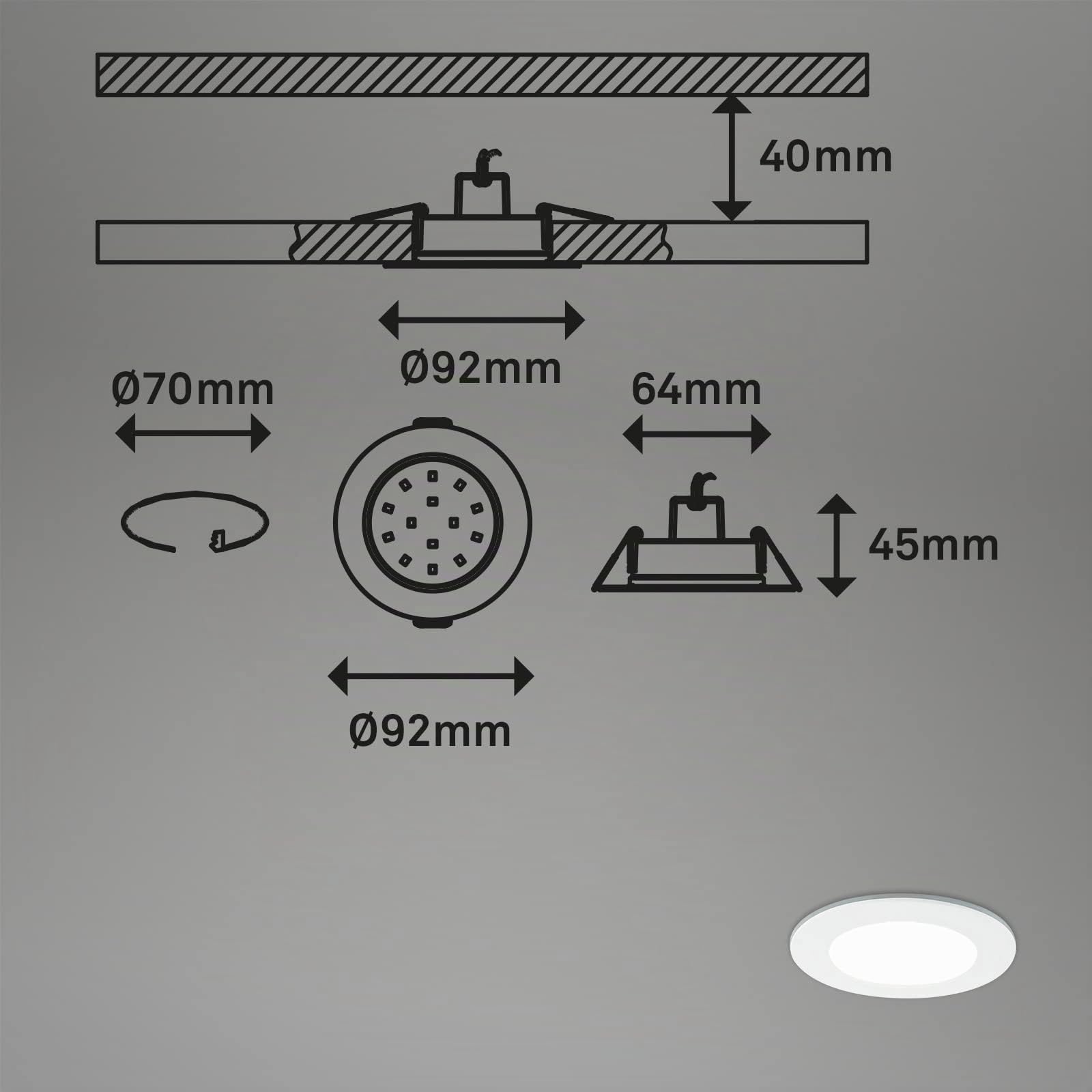 BRILONER - Juego de 3 lámparas LED empotradas en el techo, lámparas RGB empotradas CCT, foco LED empotrado en el baño, foco empotrado en el baño IP65, negro, 92x45 mm (DxH)