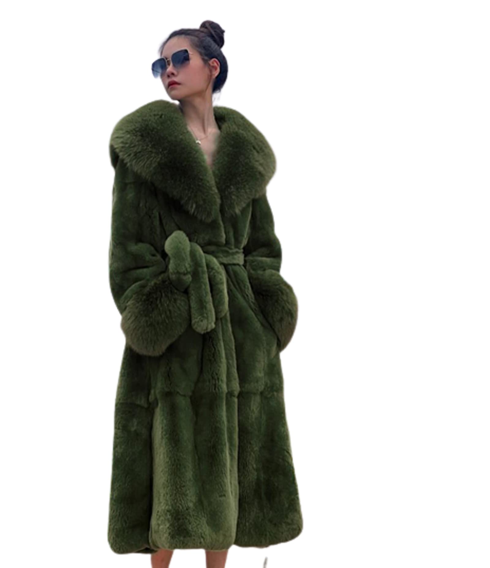 Womens Winter Fur Collar Coats, Women Faux Furs Coat Warm Outerwear Long Coat, Ladies Loose and Casual Outwear,Green,5XL