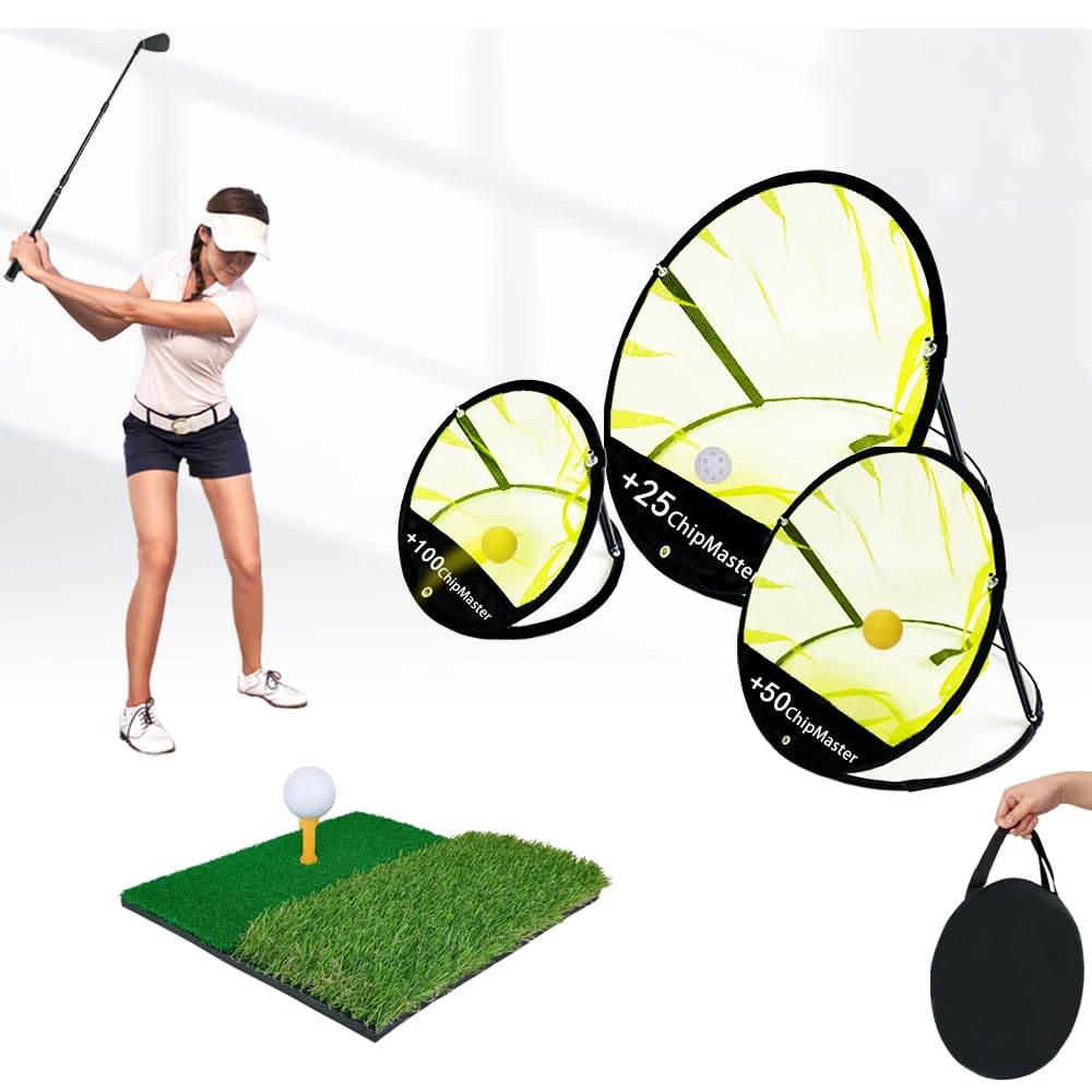Golf Chipping Netz 6.1 x 6 x 5.35 m Golf-Übungsnetz-Set mit Rasenmatte für das Training im Innen- und Außenbereich Enthält Putter, Ball und tragbare Aufbewahrungstasche