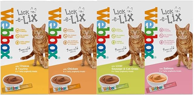 Webbox Lick-e-lix Cat Food Yoghurt Variety Pack (1 x Salmon 1 x Chicken 1 x Liver Sausage 1 x Cheese & Taurine)