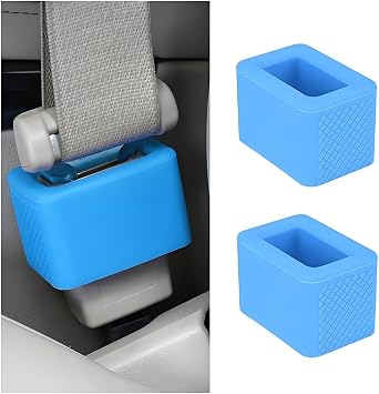 Car Seat Belt Buckle Holder, 2PCS Silicone Vehicle Seatbelt Buckle Booster for Kids, Automotive Seatbelt Fasten Holder Makes Receptacle Upright for Easy Access, Universal Fit Light Blue