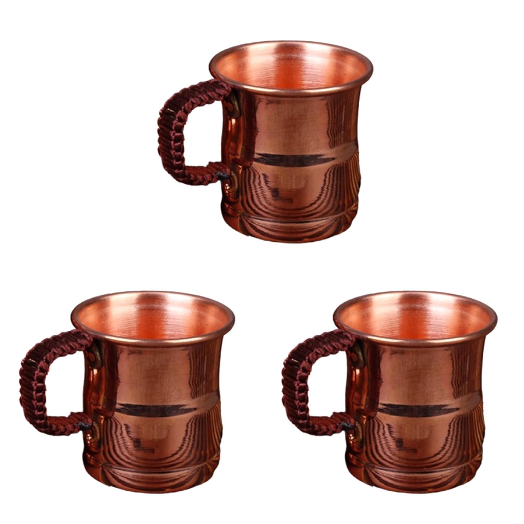 Hndhbfgrt 3X Handcrafted Pure Copper Beer Milk Mug Weave Handle Thickened 400ML Breakfast Cup Drinkware Tableware