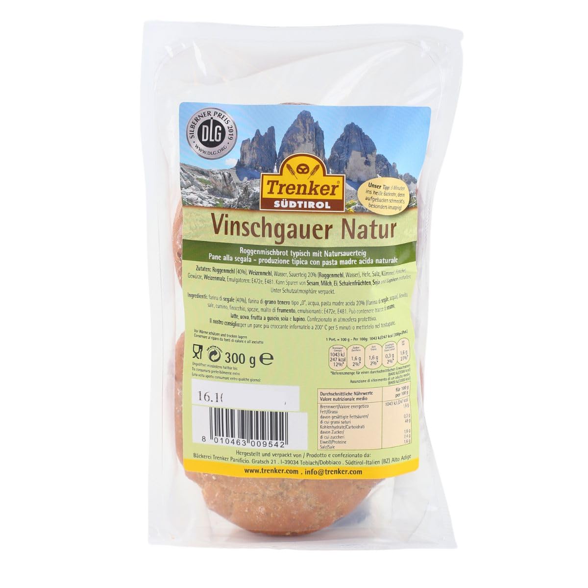 Trenker Vinschgauer Natur, Roggenmisch-Fladenbrötchen zum Fertigbacken, 12 x 300g, Südtirol