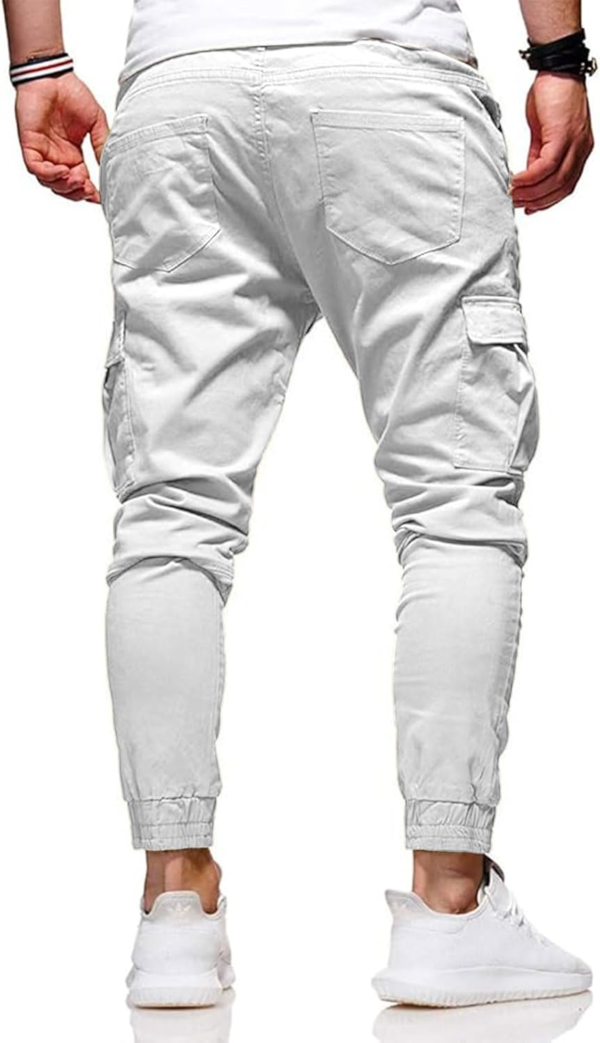 HUNGSON Men's Slim Fit Casual Cargo Pants with Drawstring Long Pants - Image 4