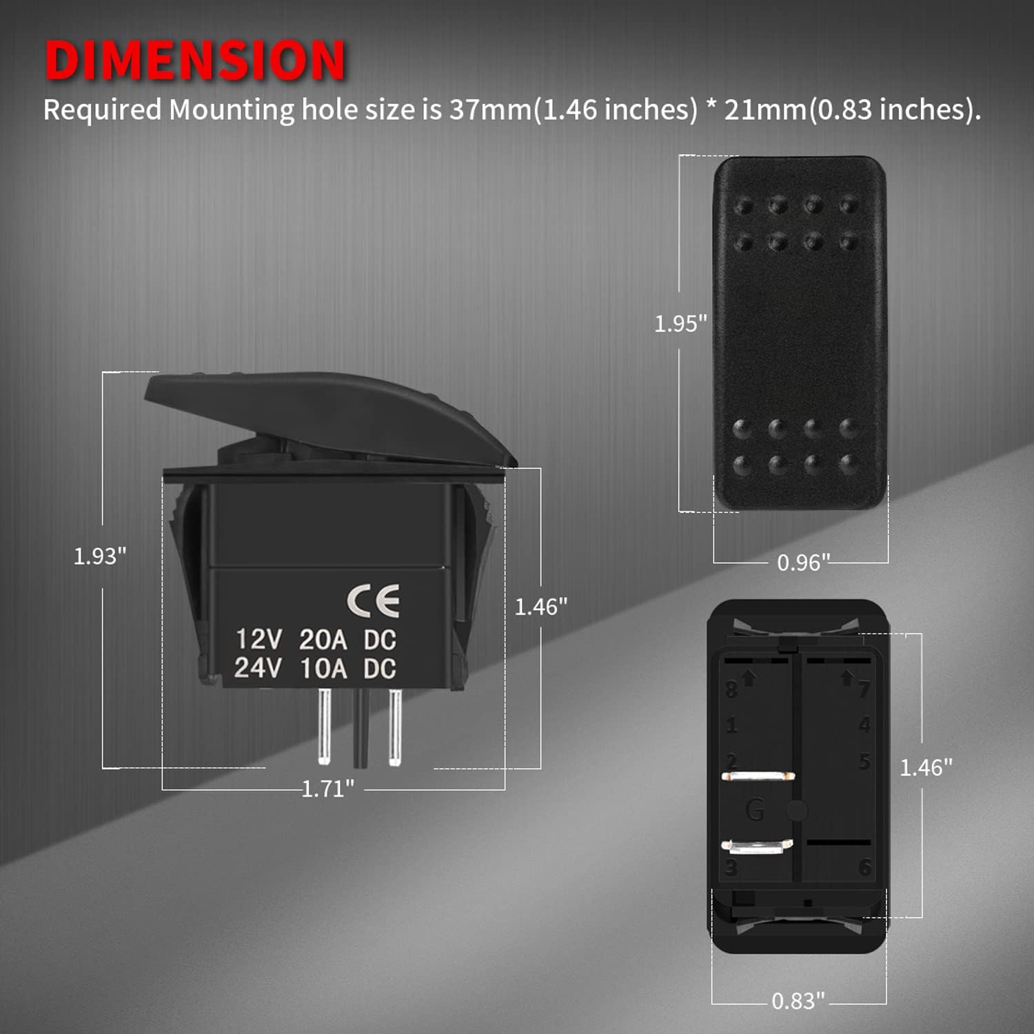 #US Marine 12V Waterproof Toggle 12 Volt 20A Black