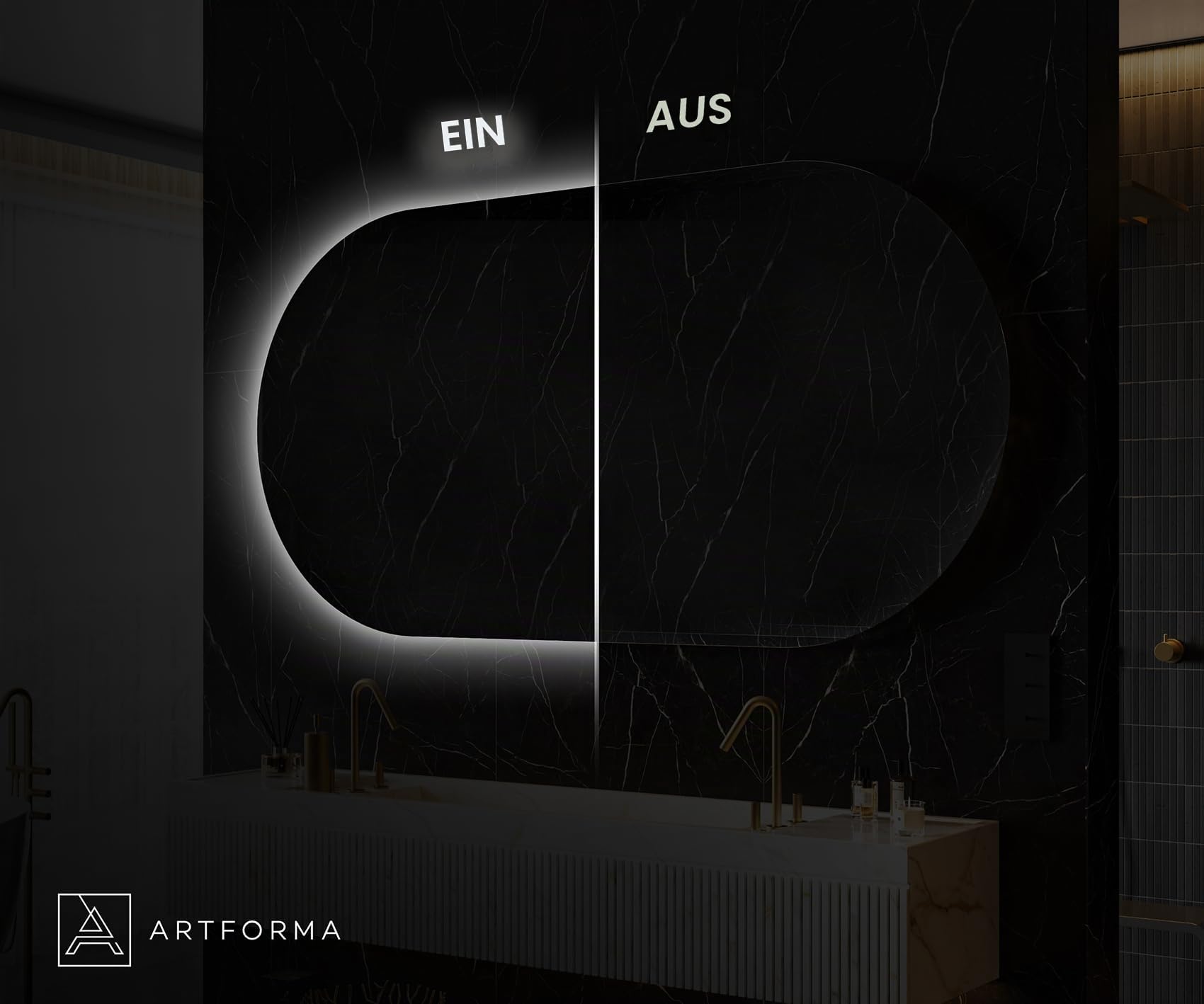 Artforma Badspiegel 120x70 cm Asymmetrisch POK229 x53, LED, Ohne Rahmen