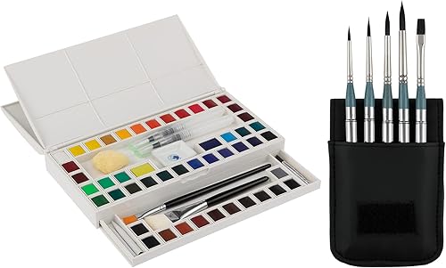 Marie's Juego de pintura de acuarela para artistas, kit profesional Plein Aire de alto pigmento y pinceles para artes, pintores, estudiantes y más.