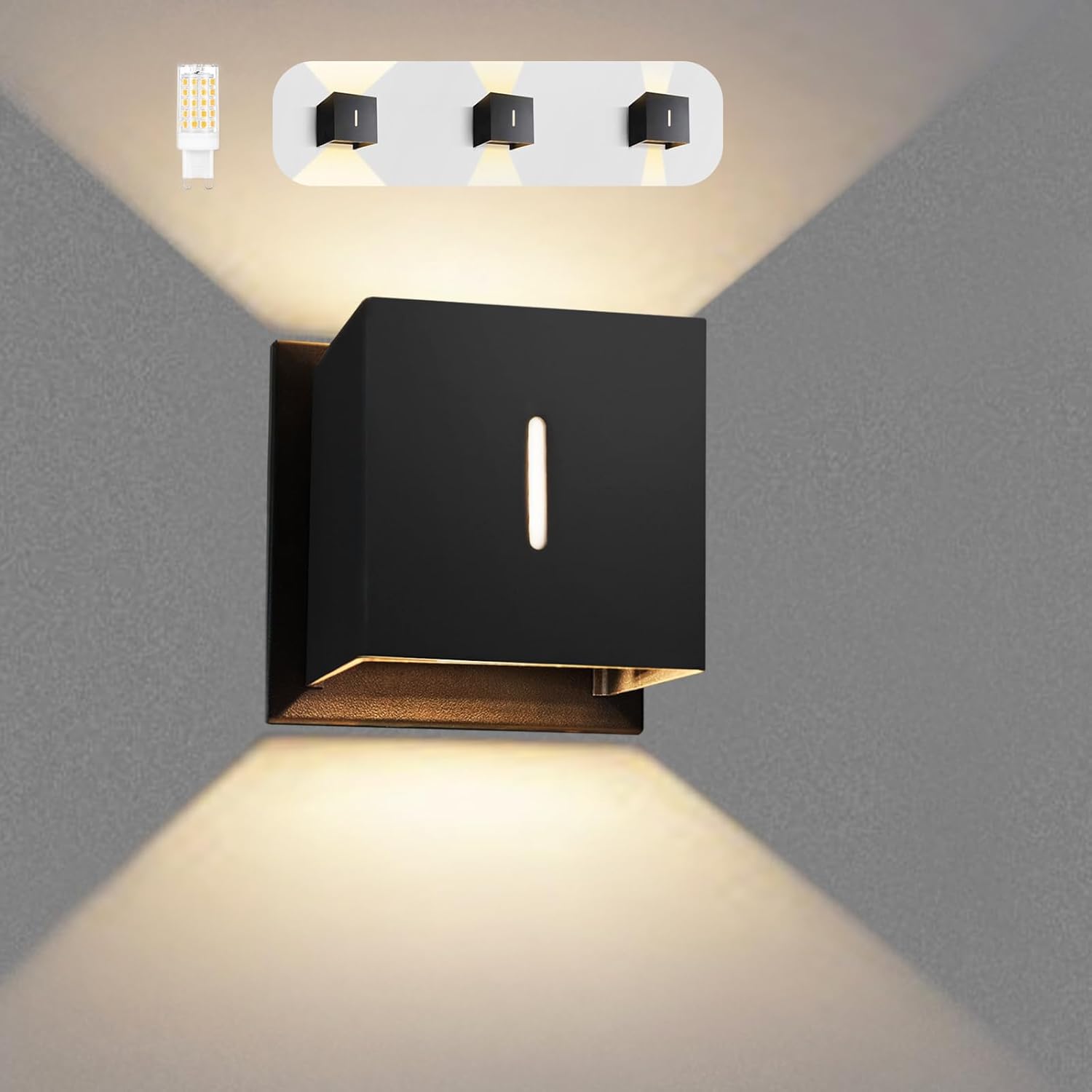 2 Pack Modern Outdoor Wall Sconces Waterproof G9 Replaceable Exterior Wall Light Adjustable Up Down Light Beam IP65 Wall Lights Fixtures for Porch Patio Garage, No Bulb