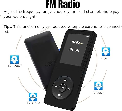 Miniatura 6 de Reproductor MP3 de 128 GB con Bluetooth 5.2, reproductor de música portátil negro para niños con altavoz HD integrado, radio FM, grabadora de voz,