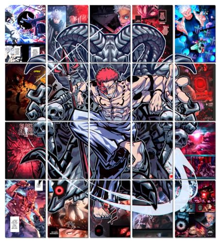 Image of Moment Prints Ryomen Sukuna Colored Manga Collage Poster Set - Set of 20, 210 mm x 297 mm, Premium-Quality Posters, 300 GSM Paper, Jujutsu Kaisen Posters - Double-Side Tape Included, Cardstock