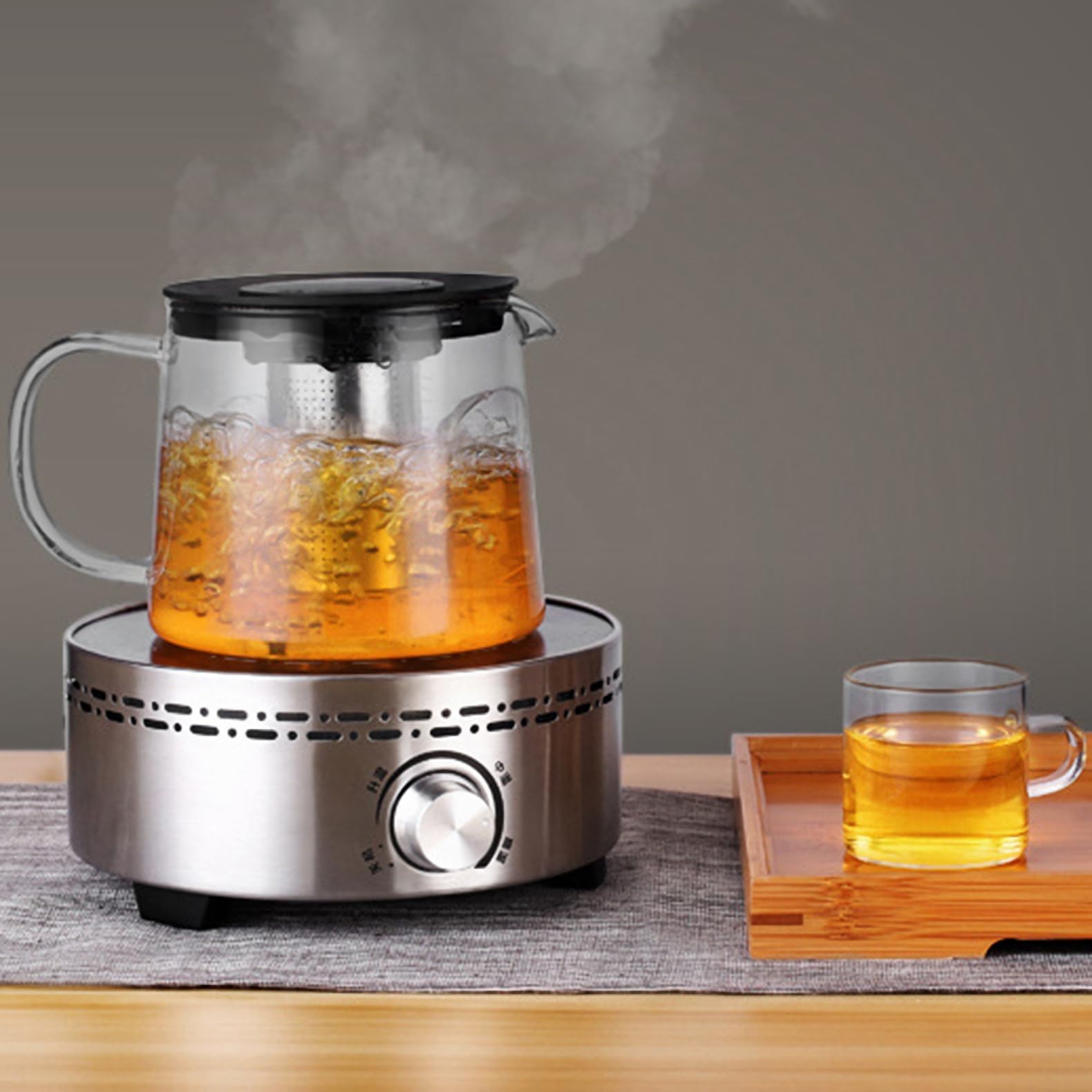 Theepot van hoogwaardig glas, hittebestendig, met deksel, 1,5 liter, roestvrijstalen filter, ideaal voor losse thee