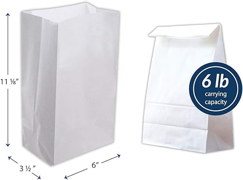 Miniatura 3 de Reli. Bolsas de almuerzo de papel, 6 libras (500 unidades, a granel), bolsas de papel blanco kraft de 6 libras de capacidad, bolsas de papel