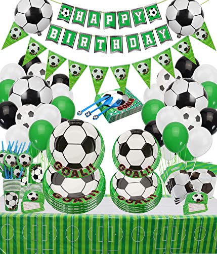 Soccer Party Supplies Sports Theme Party Pack Including Plates, Cups, Napkins, Spoons, Knives, Forks, Invitation Cards, Tablecloth, Banner, Gift Bags And Balloons 307Pcs, Serves 24 #TOP11